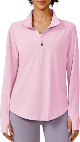 PINSPARK Long Sleeve Workout Tops for Women UPF 50  Sun Shirts Half Zip Quick Dry Hiking Athletic Running Fishing Shirts