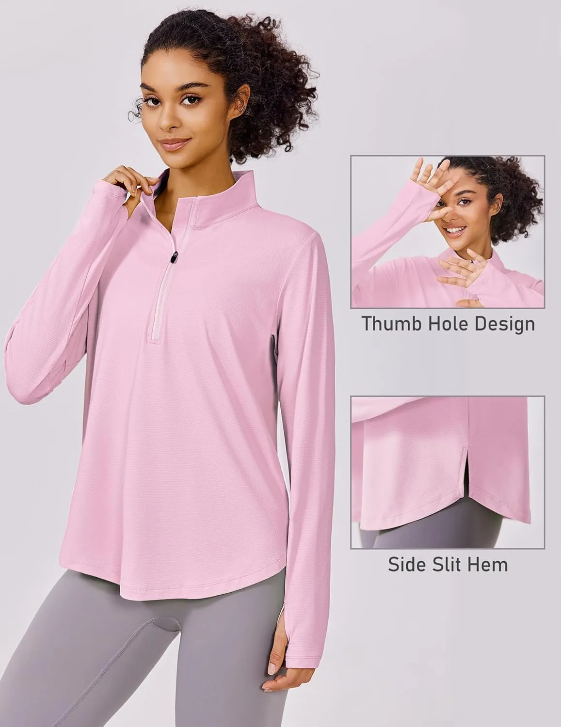 PINSPARK Long Sleeve Workout Tops for Women UPF 50  Sun Shirts Half Zip Quick Dry Hiking Athletic Running Fishing Shirts