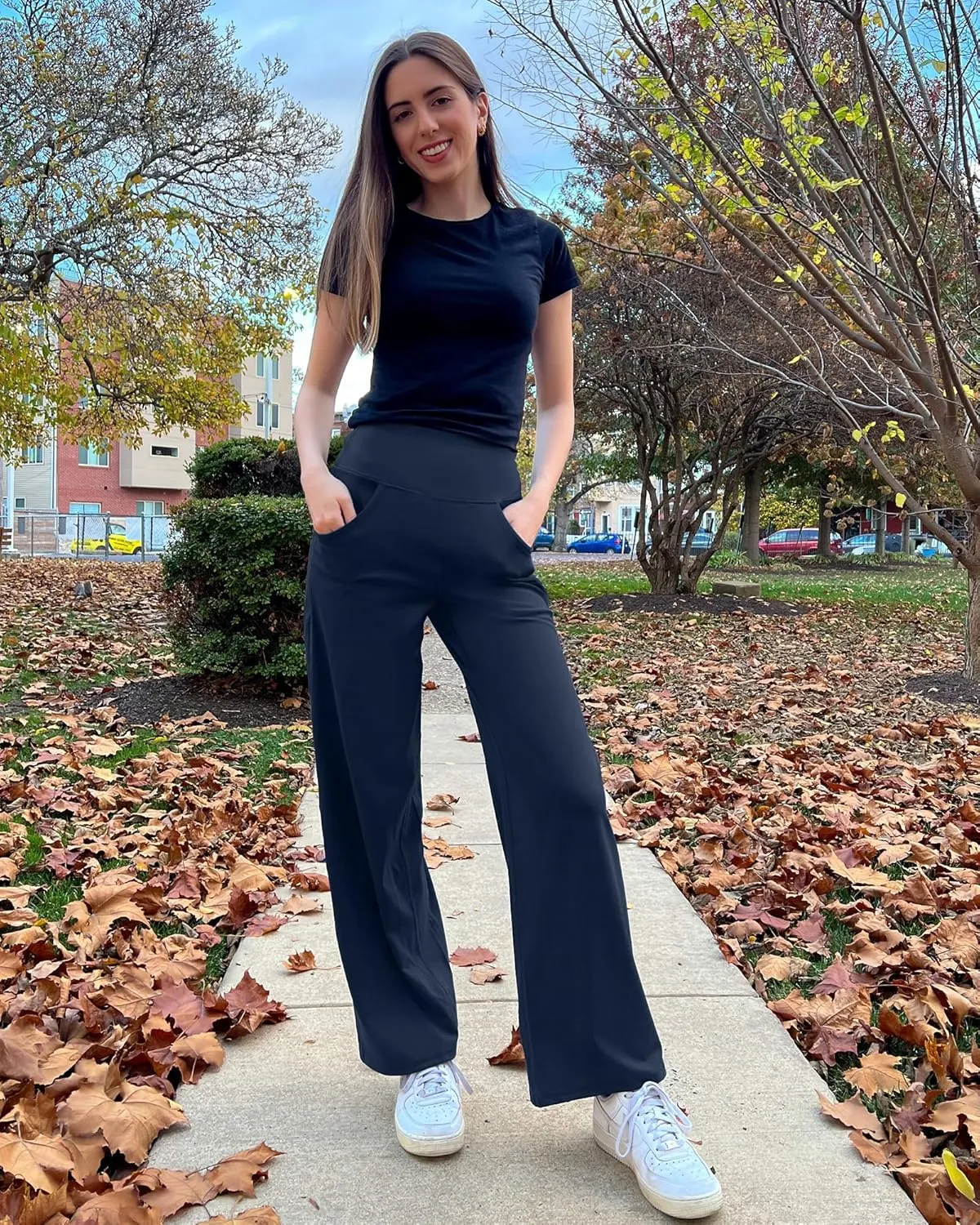 Promover Wide Leg Pants Woman Yoga Pants with Pockets Stretch Loose Casual Lounge Sweatpants Petite/Regular/Tall