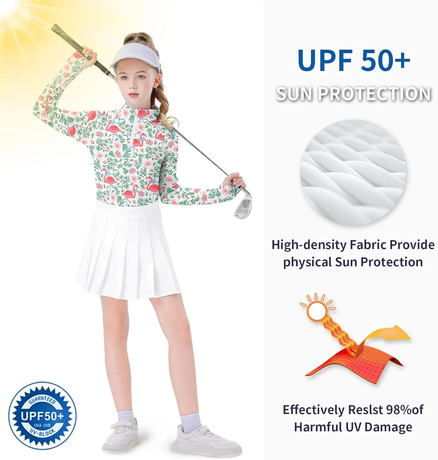 Soneven Girls Long Sleeve Golf Polo Shirts Quick Dry UPF50  Equestrian Tennis Tops with Thumb Holes for Age 5-16 Years