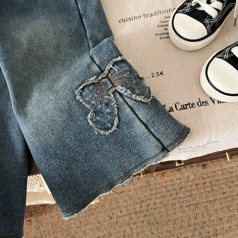 Toddler Bow Fleece Lined Denim Pants