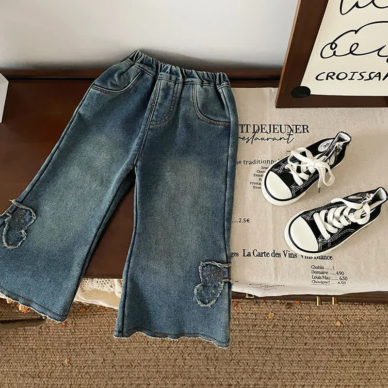 Toddler Bow Fleece Lined Denim Pants