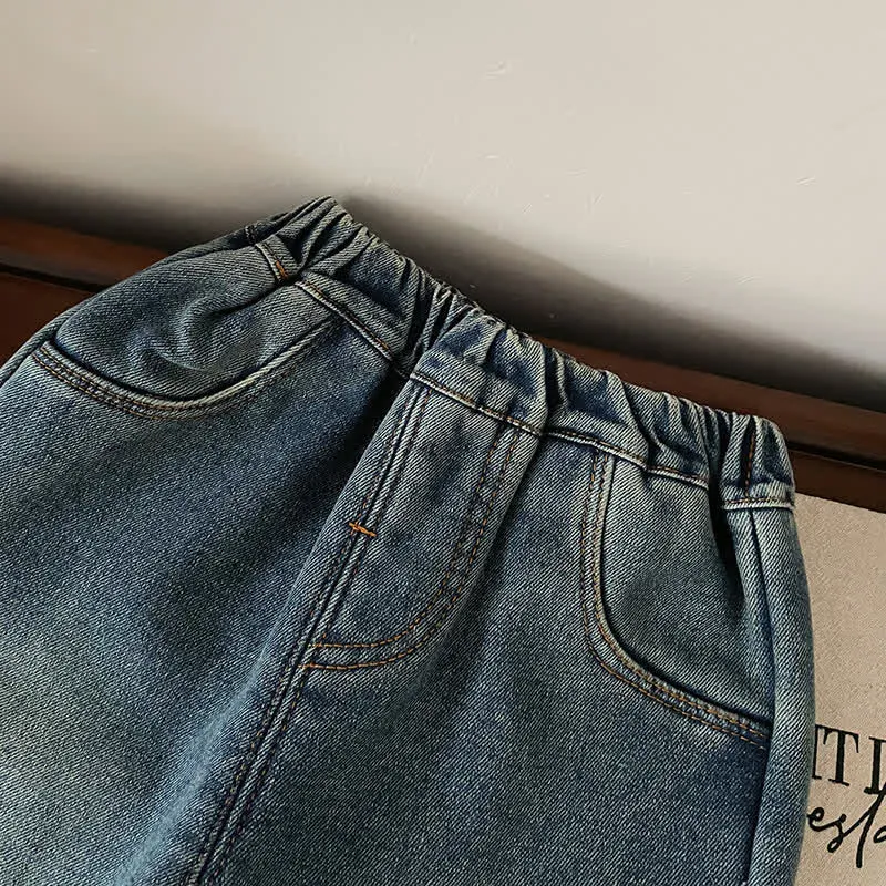Toddler Bow Fleece Lined Denim Pants
