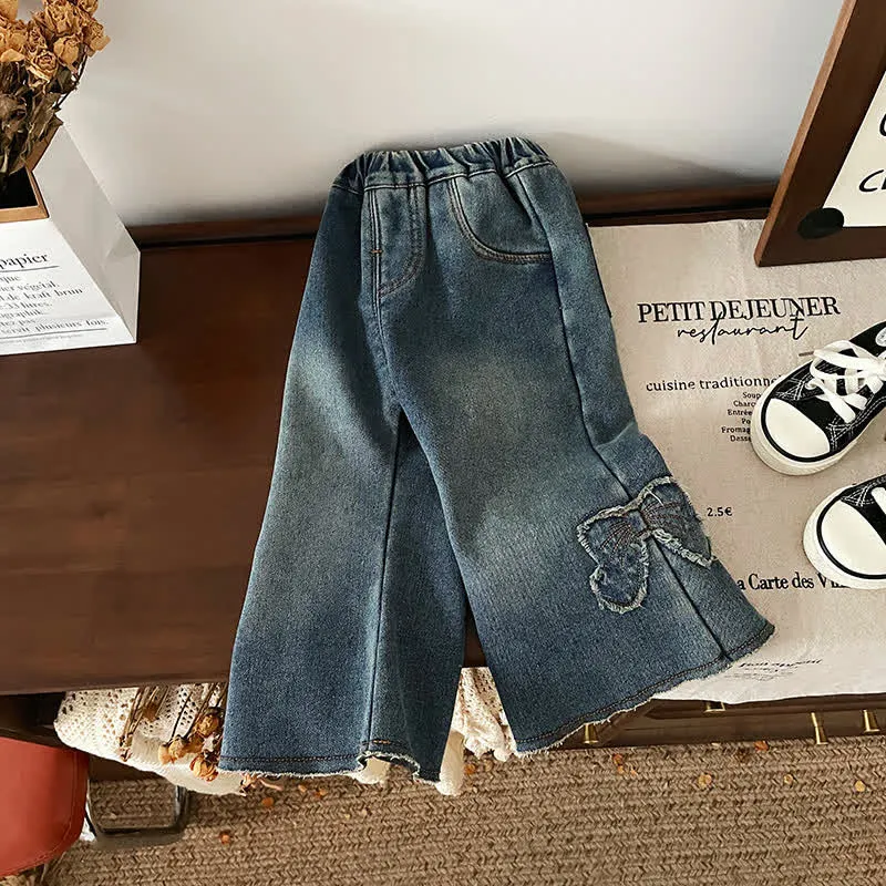 Toddler Bow Fleece Lined Denim Pants