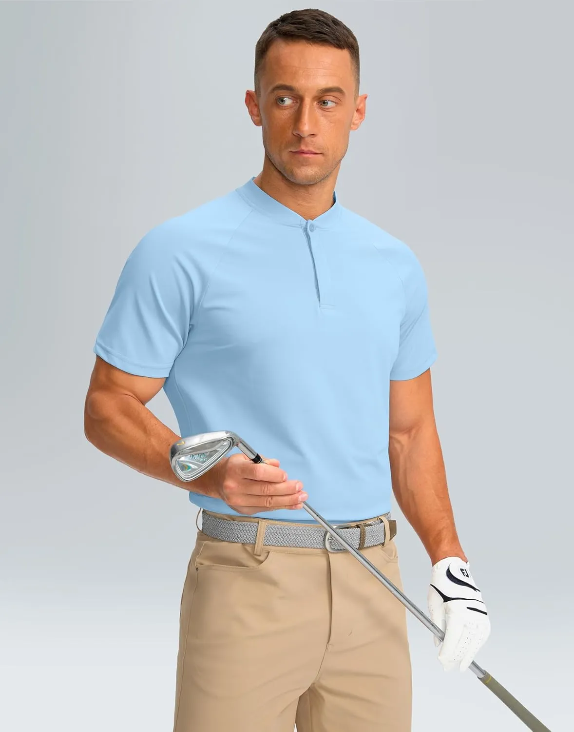 Viodia Mens Golf Shirts Henley Collarless Quick Dry Summer Shirt Casual Short Sleeve Moisture Wicking Polo T Shirts