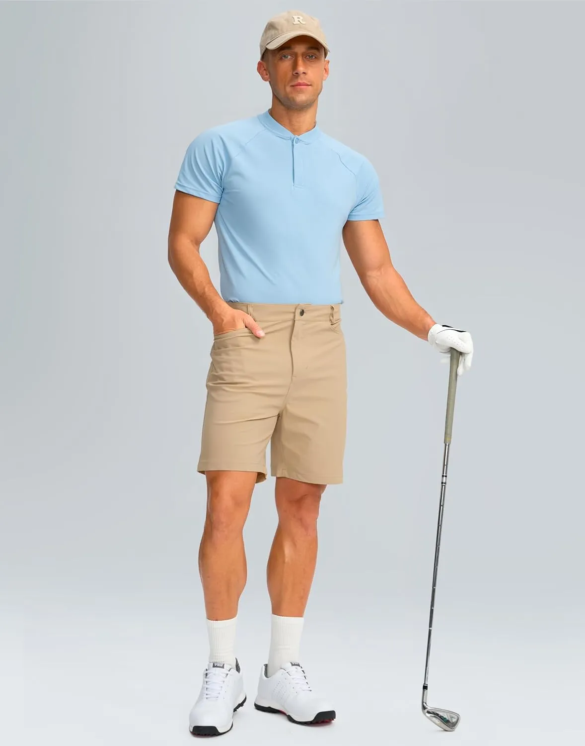 Viodia Mens Golf Shirts Henley Collarless Quick Dry Summer Shirt Casual Short Sleeve Moisture Wicking Polo T Shirts