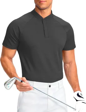 Viodia Mens Golf Shirts Henley Collarless Quick Dry Summer Shirt Casual Short Sleeve Moisture Wicking Polo T Shirts