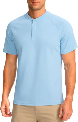 Viodia Mens Golf Shirts Henley Collarless Quick Dry Summer Shirt Casual Short Sleeve Moisture Wicking Polo T Shirts