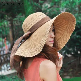 Wide Brim Ribbon Beach Hat