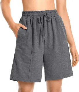 Womens Long Sweat Shorts Casual Summer Bermuda Loose Lounge Workout Athletic Shorts with Pockets