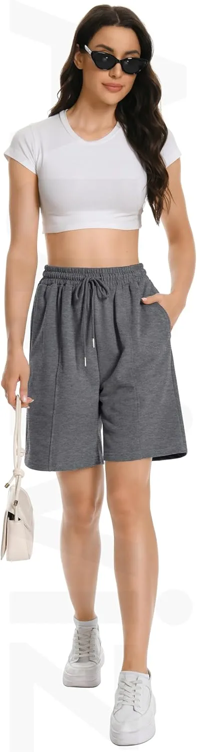 Womens Long Sweat Shorts Casual Summer Bermuda Loose Lounge Workout Athletic Shorts with Pockets