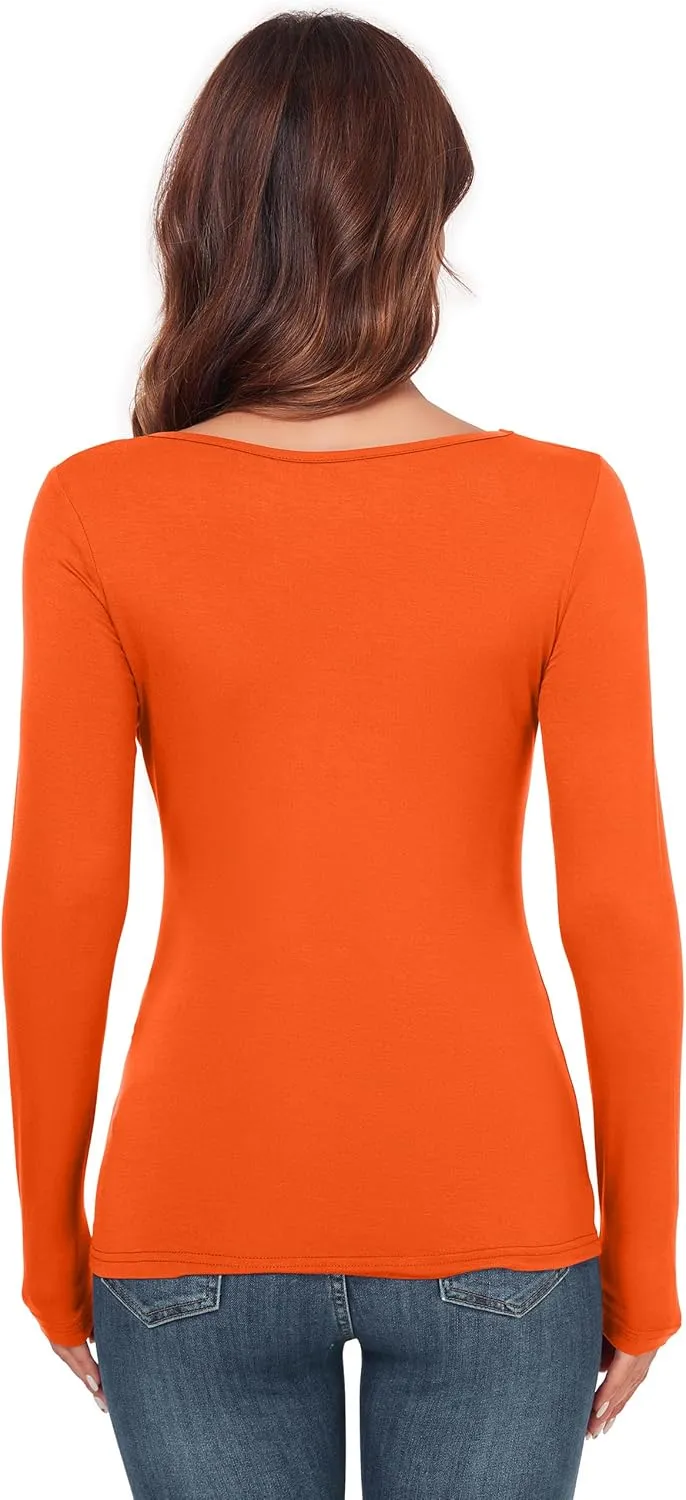 Women's Scoop Neck Tops Long Sleeve Slim Fit T Shirt Thermal Blouse Basic Layer Shirts