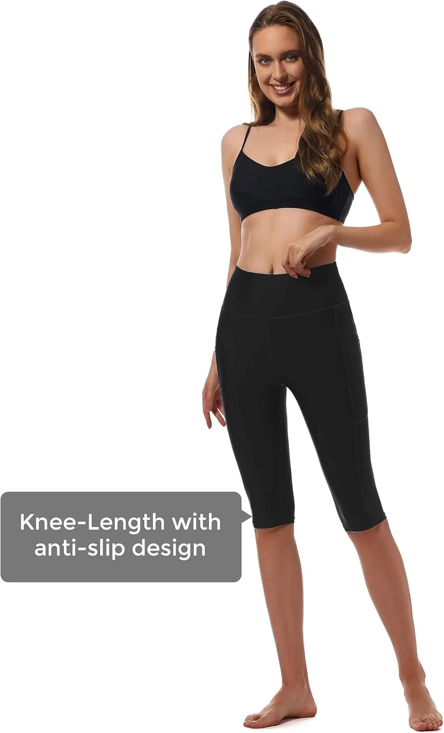 Womens UPF50  Swim Capris High Waisted Swim Pants Tummy Control Knee Length Long Swim Shorts with Pockets Quick Dry