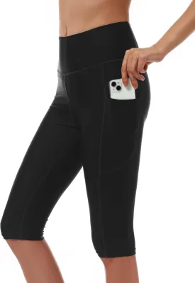 Womens UPF50  Swim Capris High Waisted Swim Pants Tummy Control Knee Length Long Swim Shorts with Pockets Quick Dry